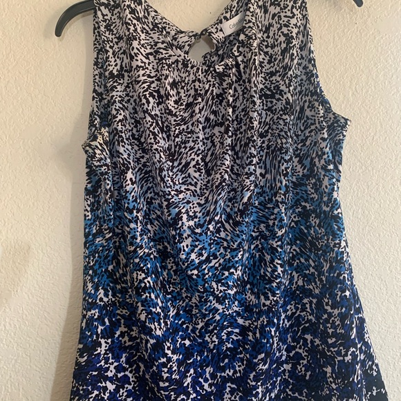 Calvin Klein Tops - Calvin Klein Silver and Blue Ruched Tie Front Blouse